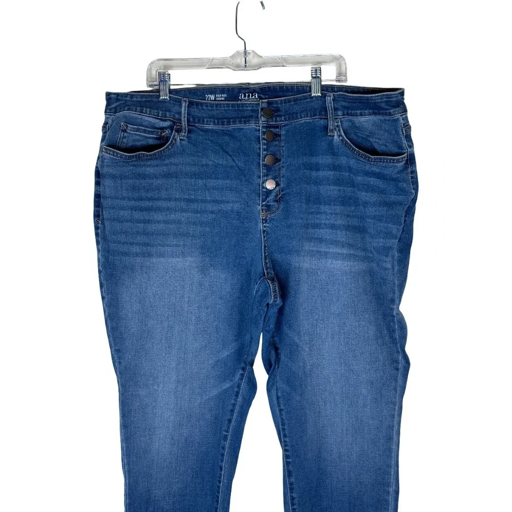 a.n.a High Rise Jegging Womens 22W Blue Button Fly Raw Hem Stretch Denim Jeans - Picture 3 of 9